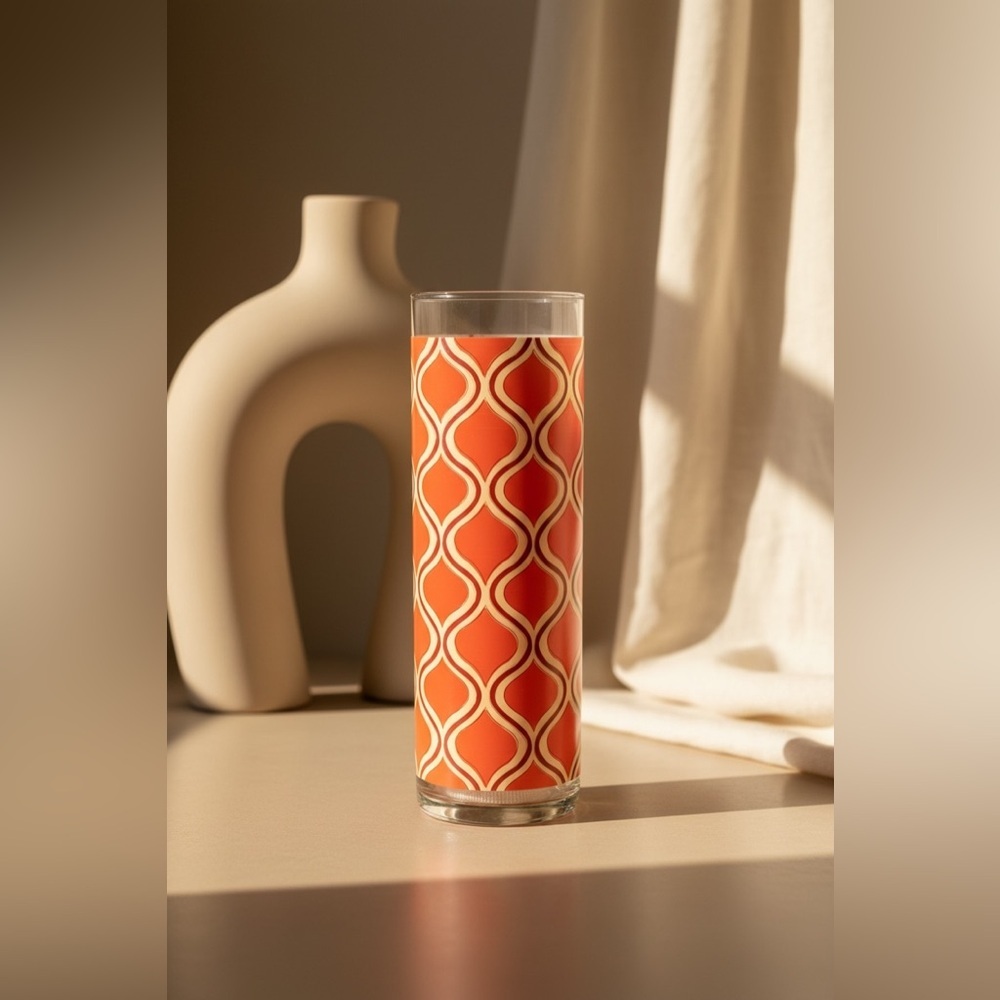 Vintage Libbey Orange Geometric Glass Vase Mid Century Modern 10” - Picture 4 of 7